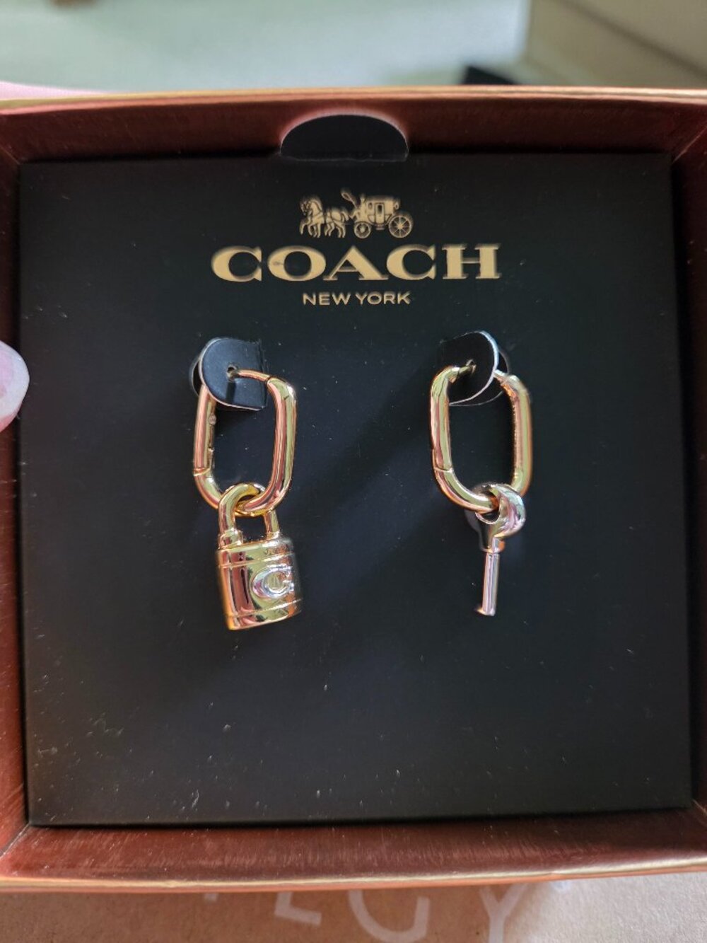 NWT! Coach Gold and Silver Padlock & Key Hoop Earrings